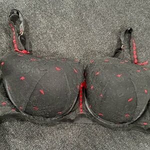 Cacique Black and Red Lace Bra
